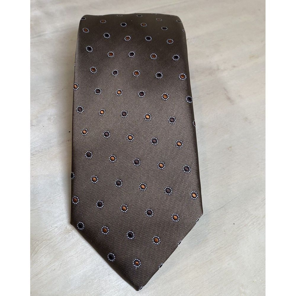 La Corona Men's 100% Silk Neck Tie Tan Light Brown with Orange Brown Dots NWT